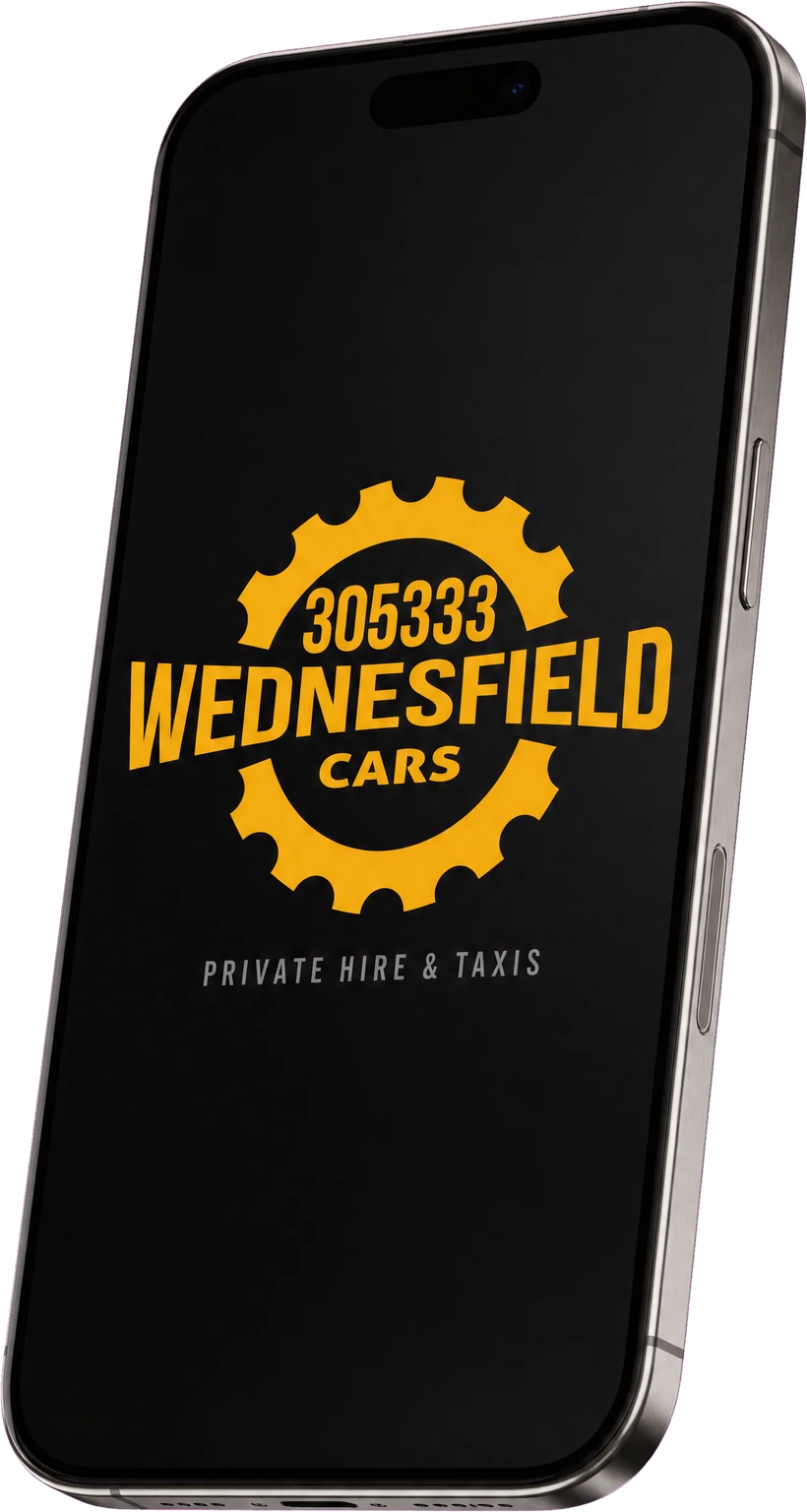 The Wednesfield Cars app on a phone